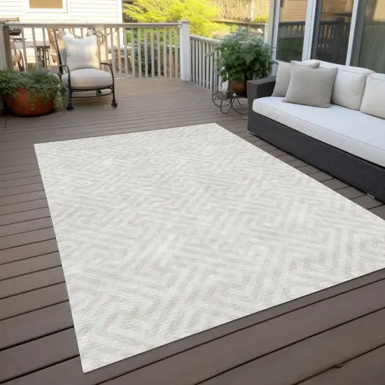 Ivory And Beige Geometric Washable Indoor Outdoor Area Rug Photo 9