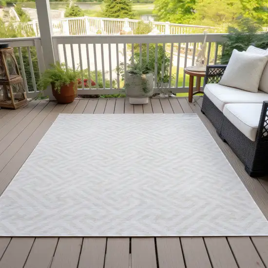 Ivory And Beige Geometric Washable Indoor Outdoor Area Rug Photo 6