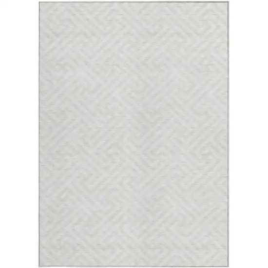 Ivory And Beige Geometric Washable Indoor Outdoor Area Rug Photo 5