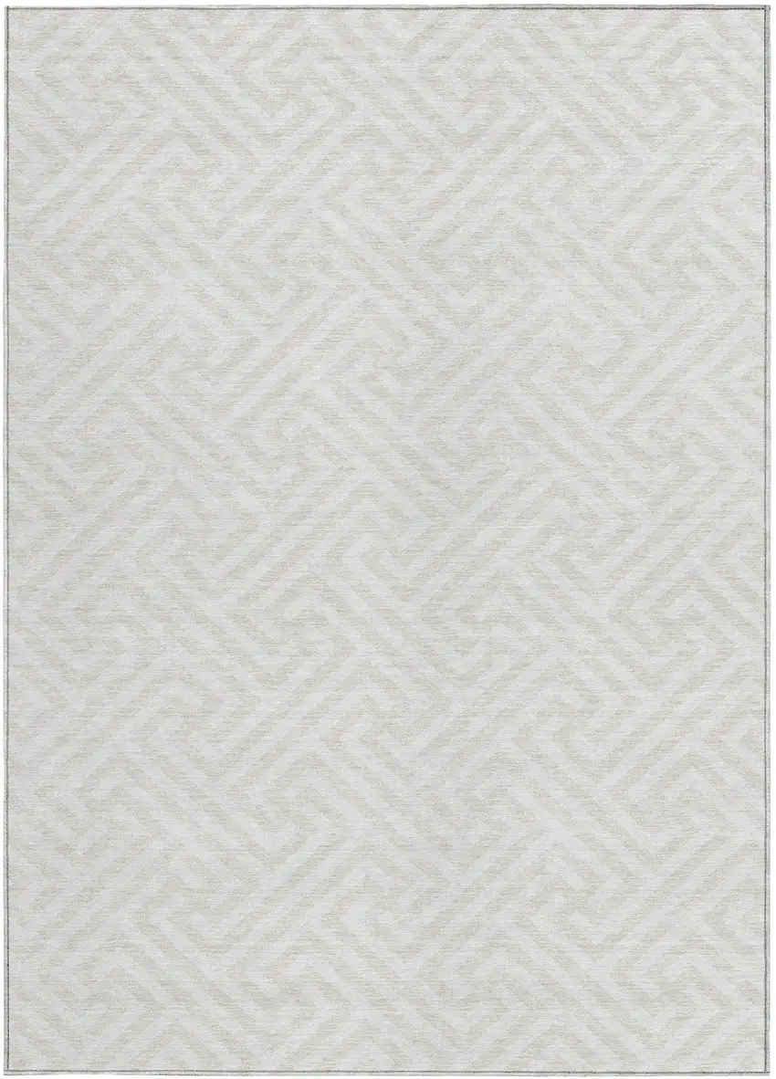 Ivory And Beige Geometric Washable Indoor Outdoor Area Rug Photo 5