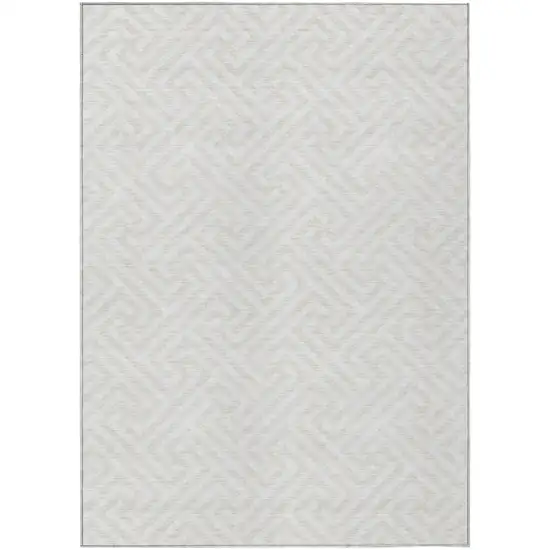 Ivory And Beige Geometric Washable Indoor Outdoor Area Rug Photo 2