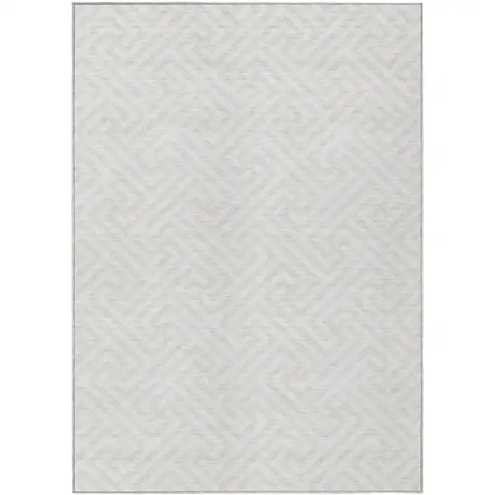 Ivory And Beige Geometric Washable Indoor Outdoor Area Rug Photo 2