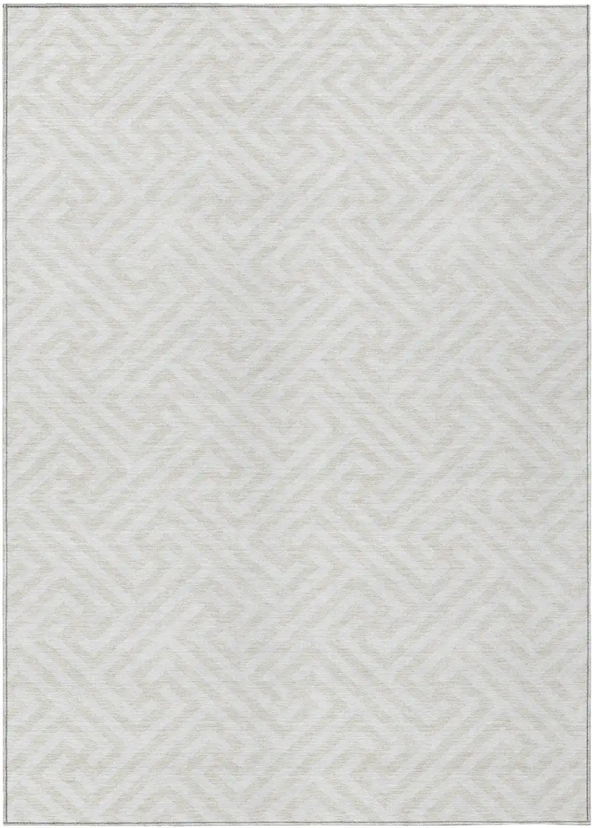Ivory And Beige Geometric Washable Indoor Outdoor Area Rug Photo 2