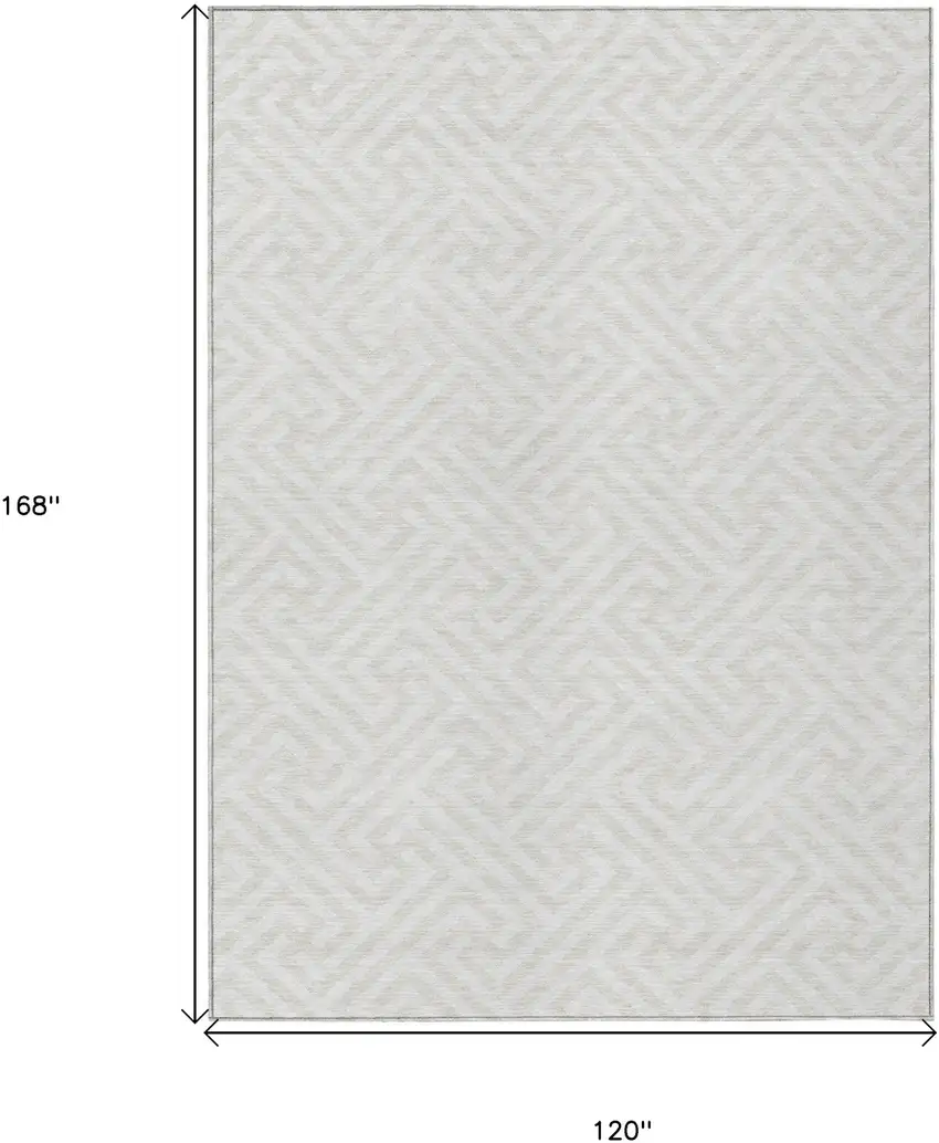 Ivory And Beige Geometric Washable Indoor Outdoor Area Rug Photo 7