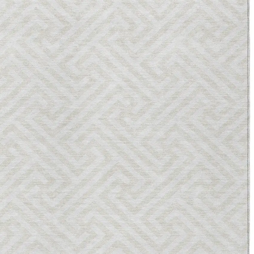 Ivory And Beige Geometric Washable Indoor Outdoor Area Rug Photo 4