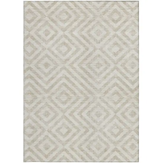Ivory And Beige Geometric Washable Indoor Outdoor Area Rug Photo 5