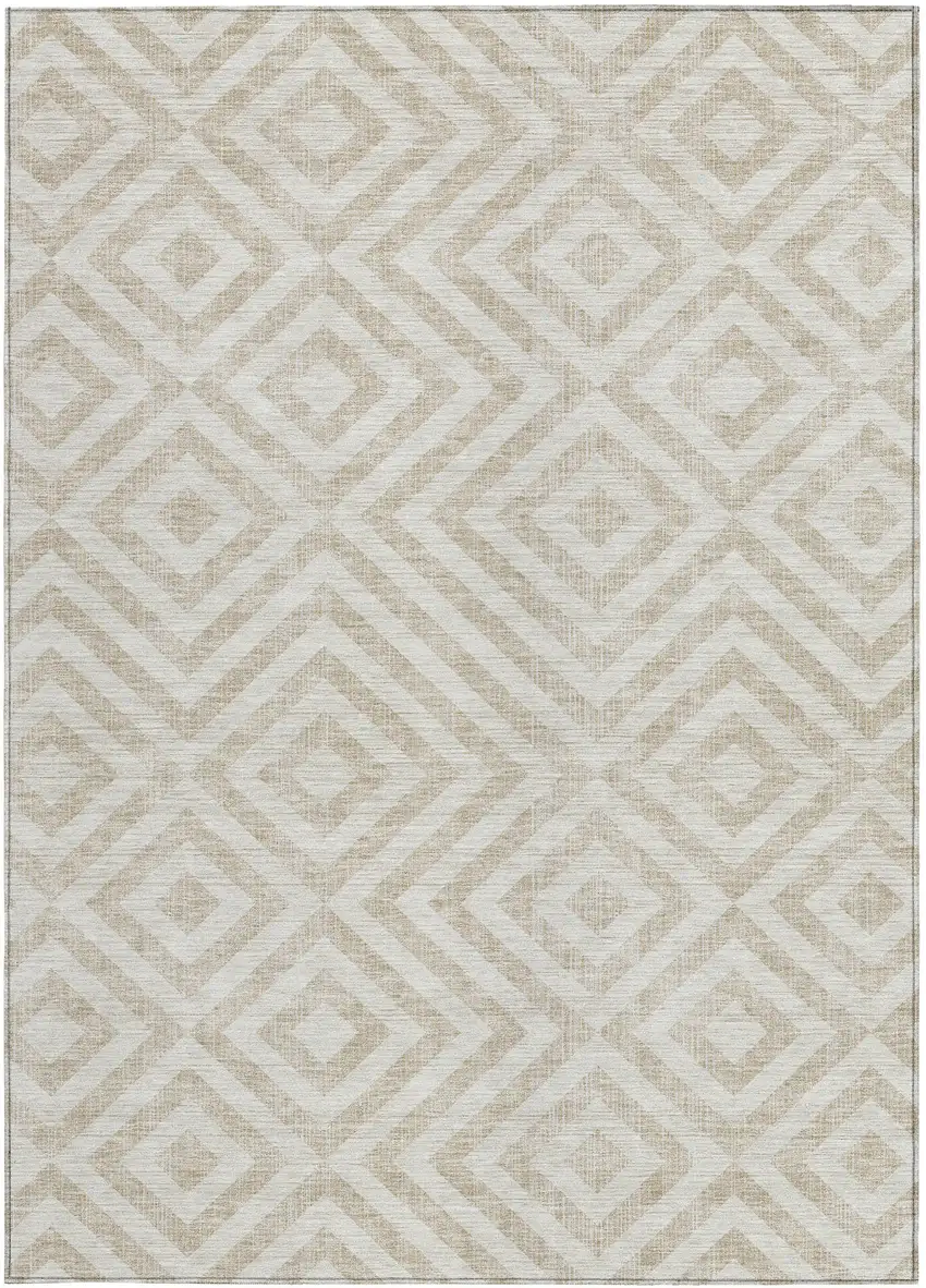 Ivory And Beige Geometric Washable Indoor Outdoor Area Rug Photo 5