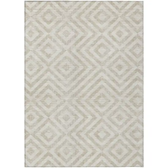 Ivory And Beige Geometric Washable Indoor Outdoor Area Rug Photo 2