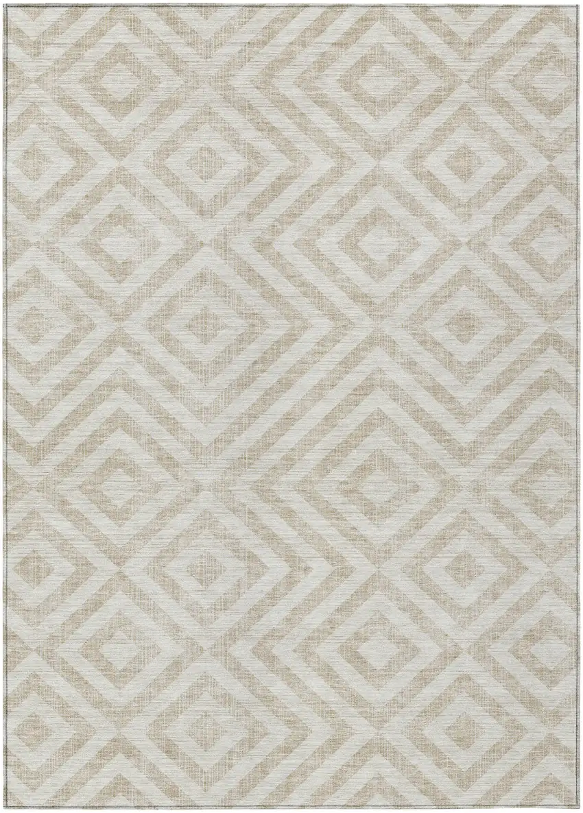 Ivory And Beige Geometric Washable Indoor Outdoor Area Rug Photo 2