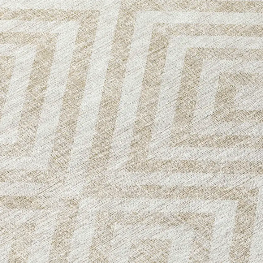 Ivory And Beige Geometric Washable Indoor Outdoor Area Rug Photo 7