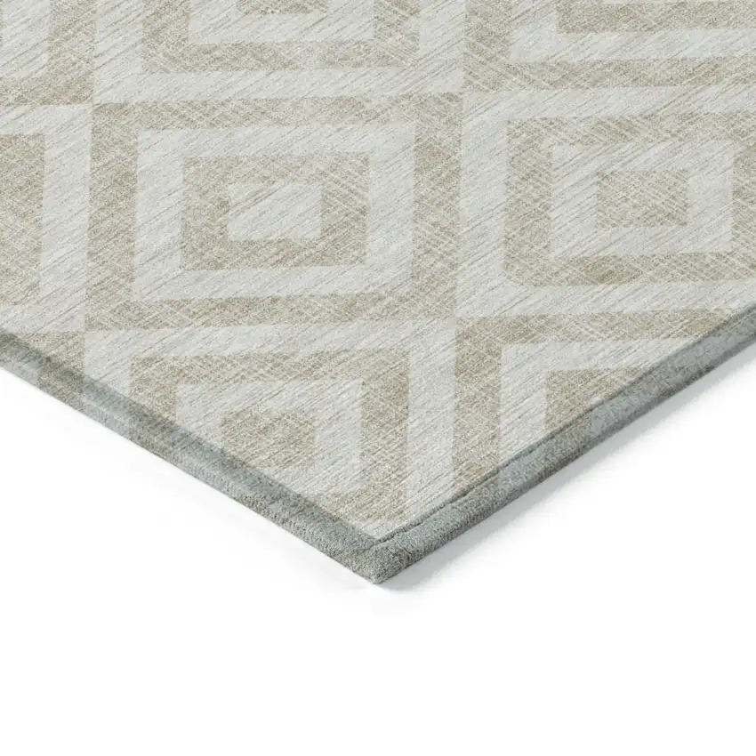 Ivory And Beige Geometric Washable Indoor Outdoor Area Rug Photo 4