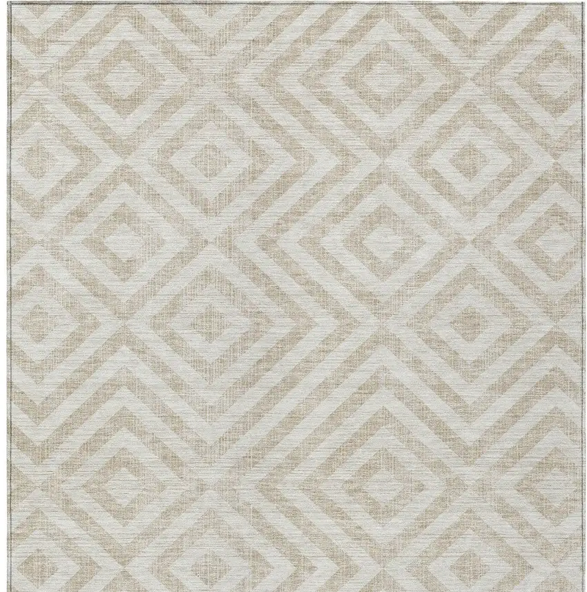 Ivory And Beige Geometric Washable Indoor Outdoor Area Rug Photo 4