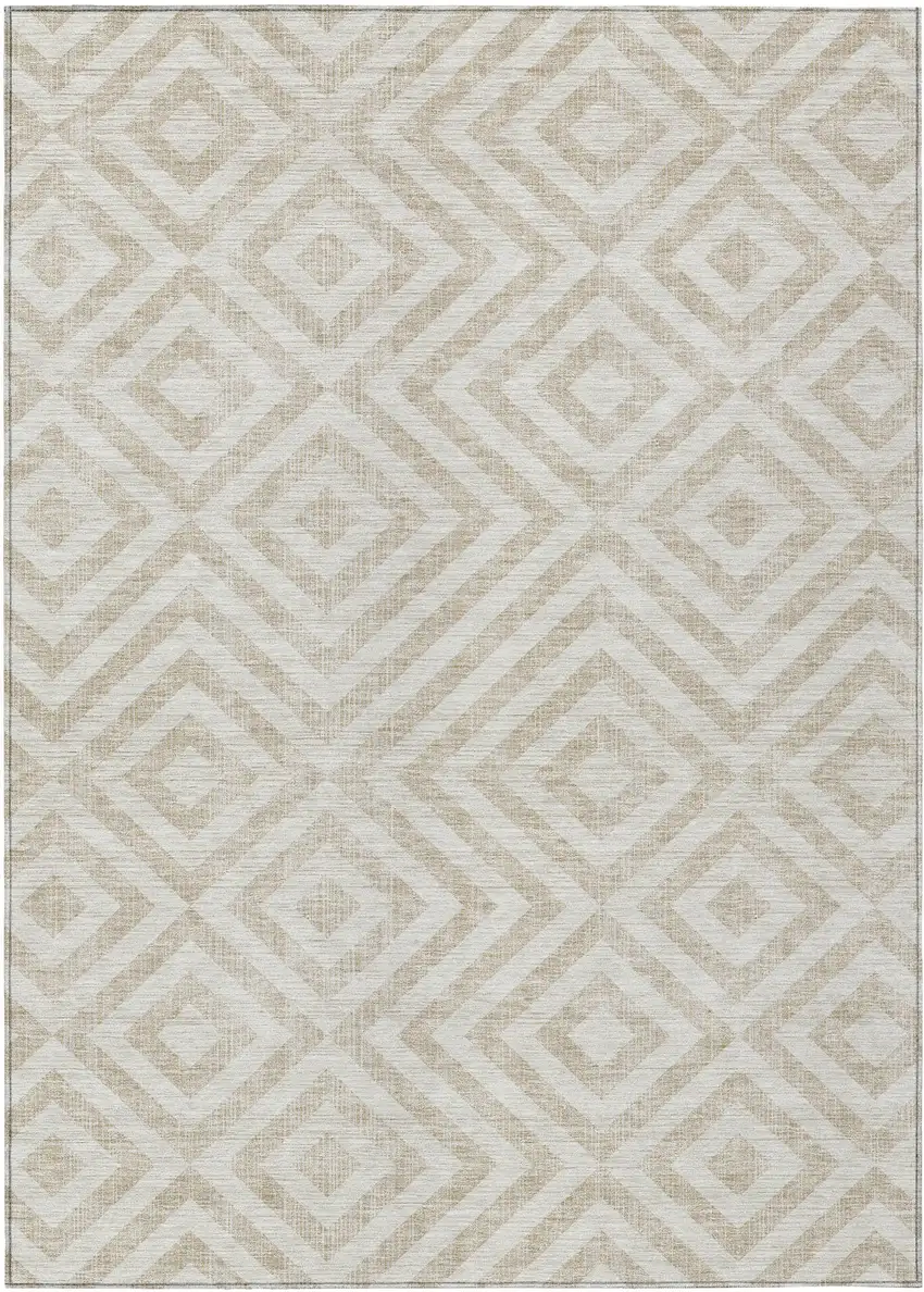Ivory And Beige Geometric Washable Indoor Outdoor Area Rug Photo 2