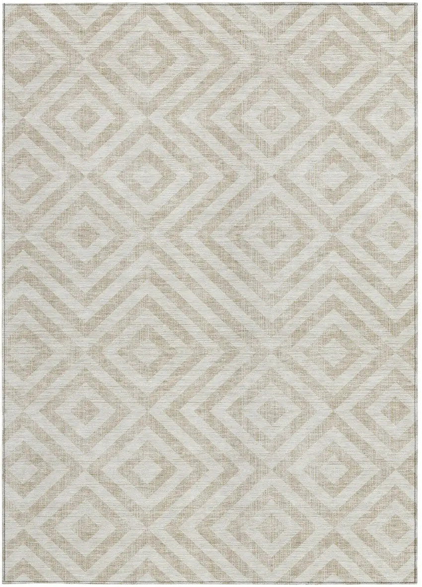 Ivory And Beige Geometric Washable Indoor Outdoor Area Rug Photo 5