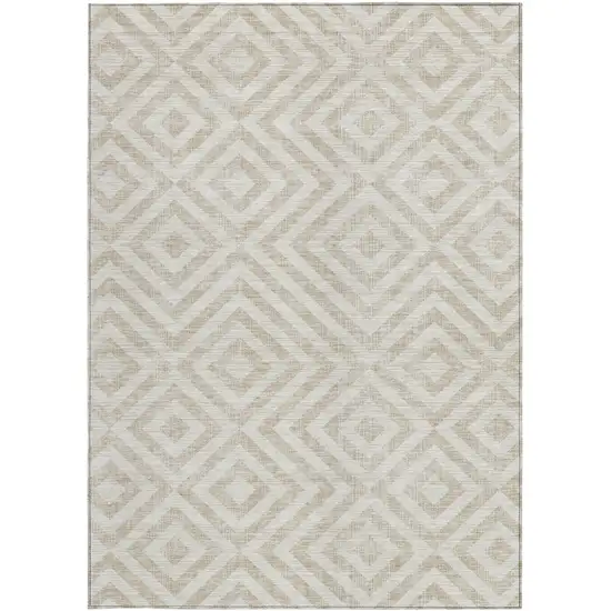Ivory And Beige Geometric Washable Indoor Outdoor Area Rug Photo 5