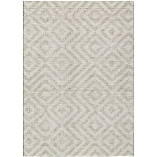 Ivory And Beige Geometric Washable Indoor Outdoor Area Rug Photo 1