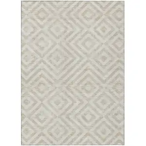 Photo of Ivory And Beige Geometric Washable Indoor Outdoor Area Rug