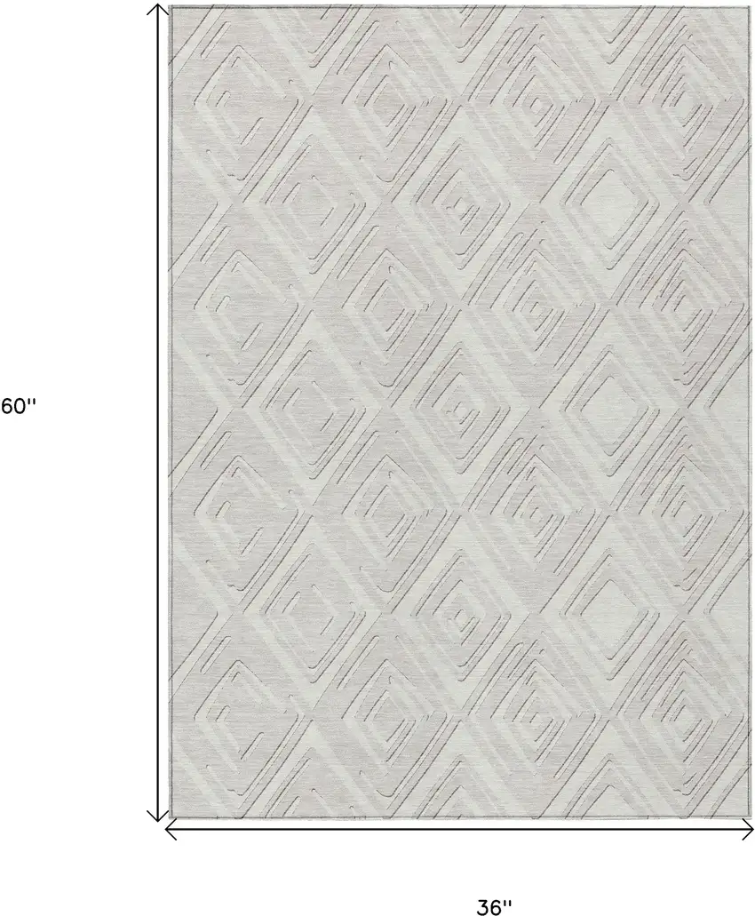 Ivory And Beige Geometric Washable Indoor Outdoor Area Rug Photo 3