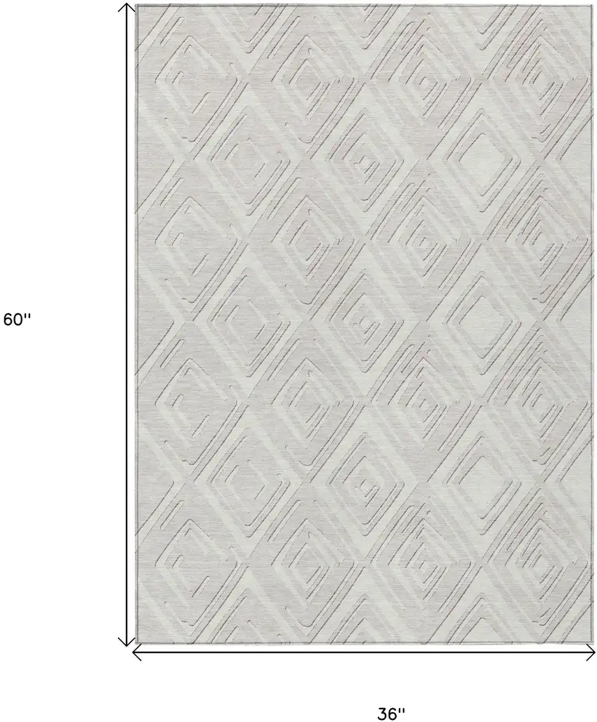 Ivory And Beige Geometric Washable Indoor Outdoor Area Rug Photo 3