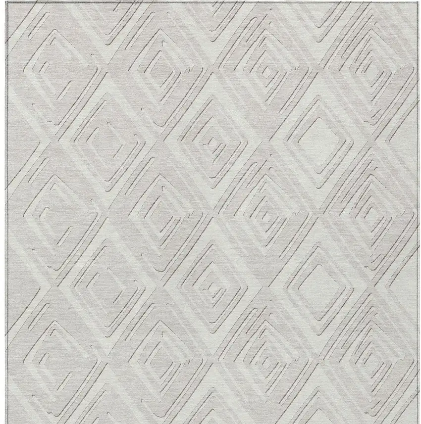 Ivory And Beige Geometric Washable Indoor Outdoor Area Rug Photo 7
