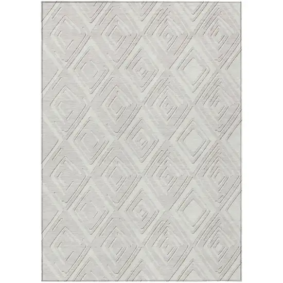 Ivory And Beige Geometric Washable Indoor Outdoor Area Rug Photo 2