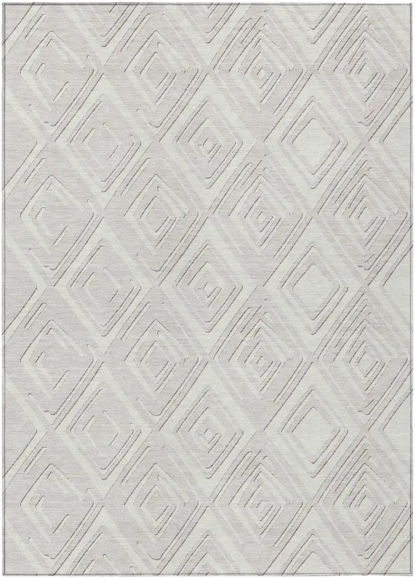 Ivory And Beige Geometric Washable Indoor Outdoor Area Rug Photo 2