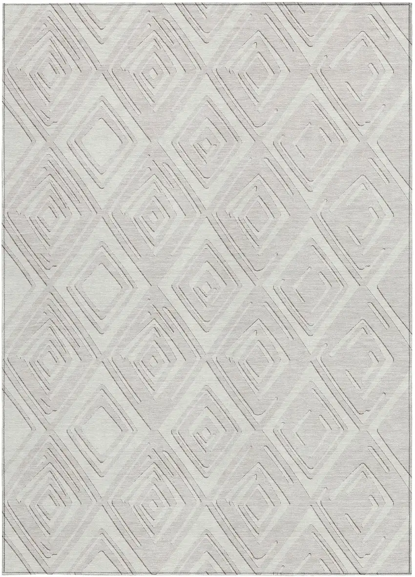 Ivory And Beige Geometric Washable Indoor Outdoor Area Rug Photo 6