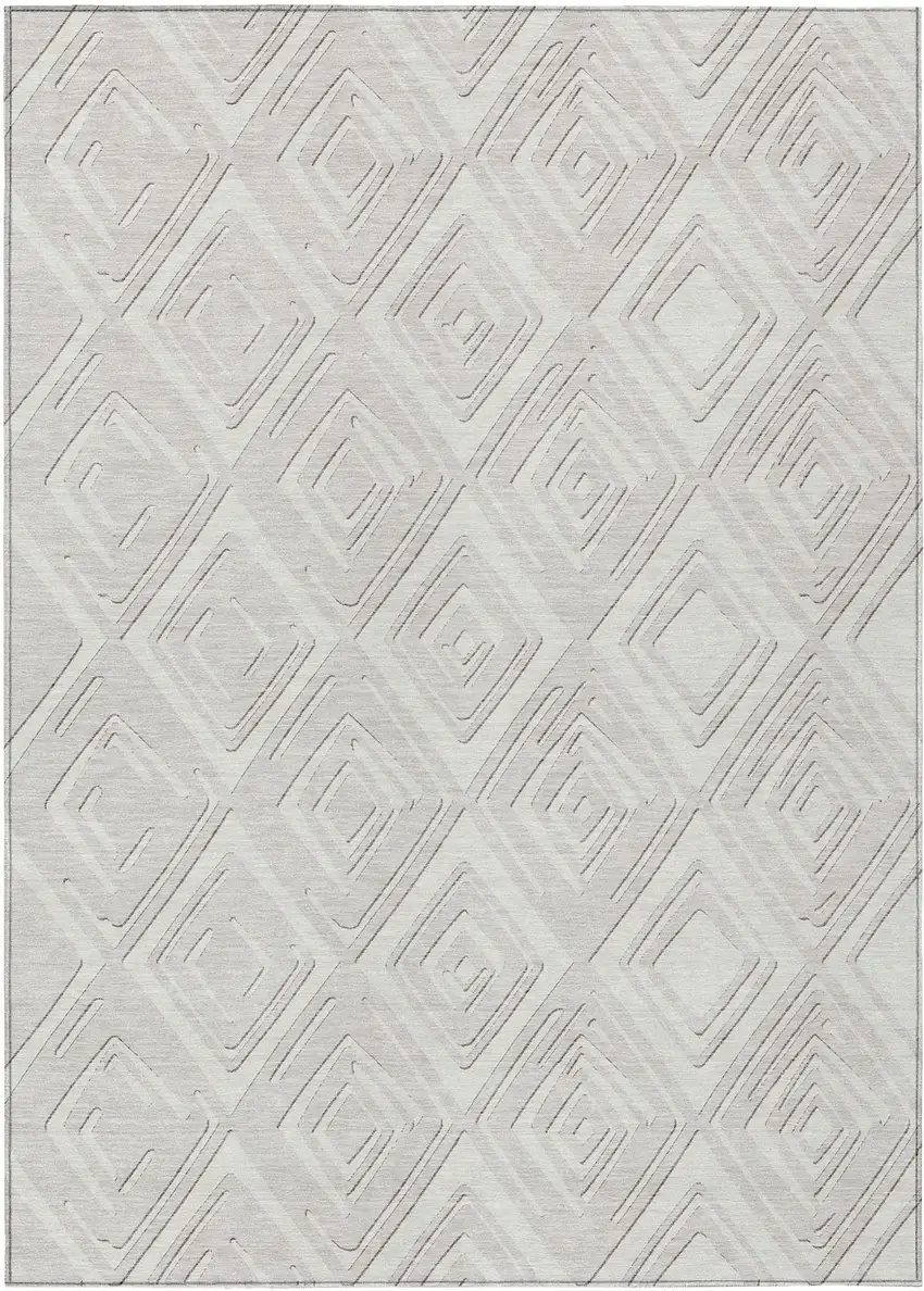 Ivory And Beige Geometric Washable Indoor Outdoor Area Rug Photo 2