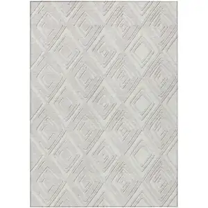 Photo of Ivory And Beige Geometric Washable Indoor Outdoor Area Rug