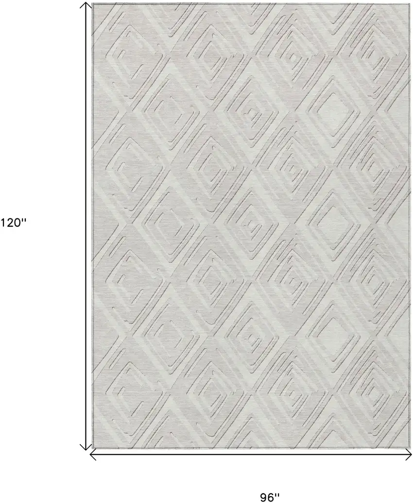 Ivory And Beige Geometric Washable Indoor Outdoor Area Rug Photo 3