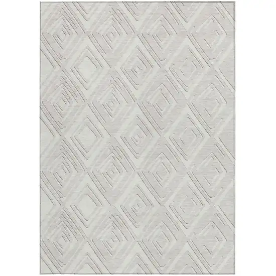 Ivory And Beige Geometric Washable Indoor Outdoor Area Rug Photo 7