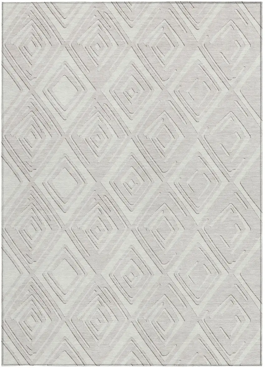 Ivory And Beige Geometric Washable Indoor Outdoor Area Rug Photo 7