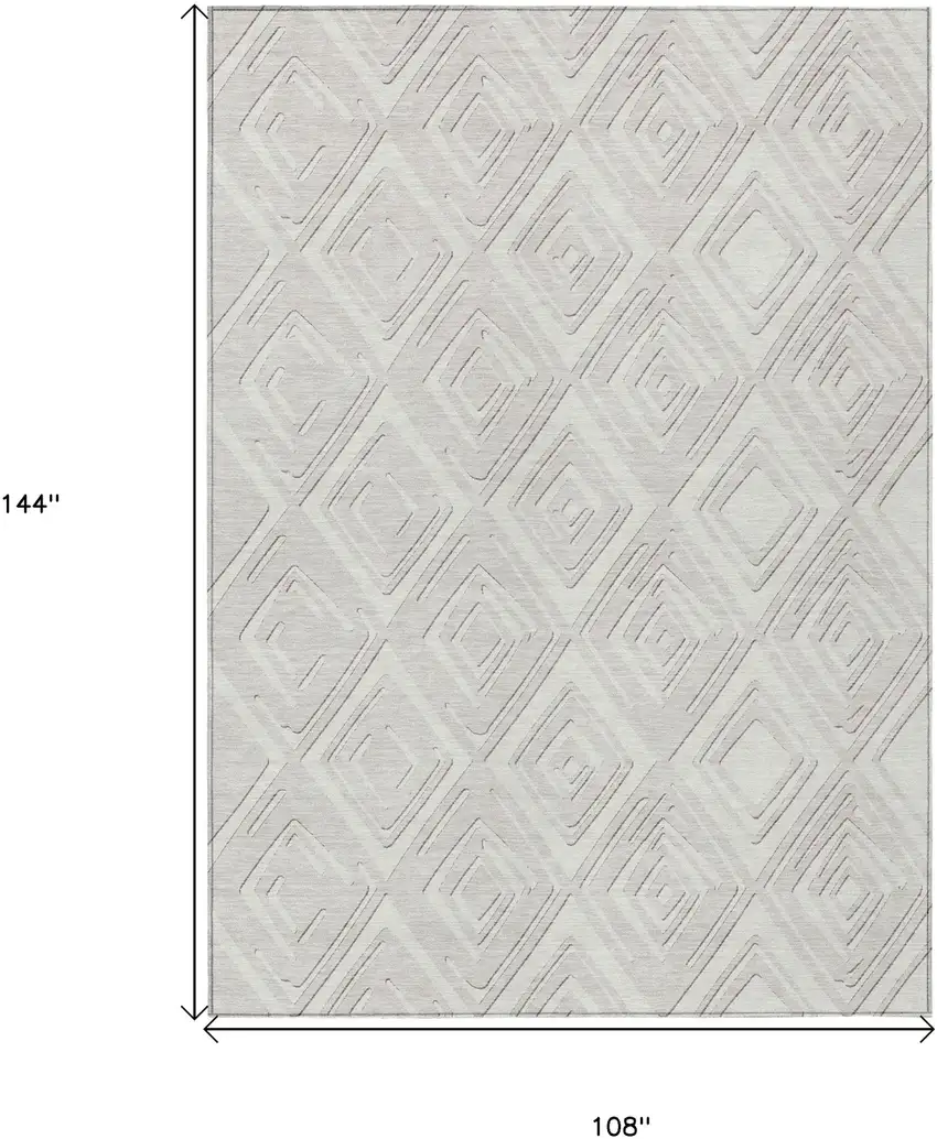 Ivory And Beige Geometric Washable Indoor Outdoor Area Rug Photo 3