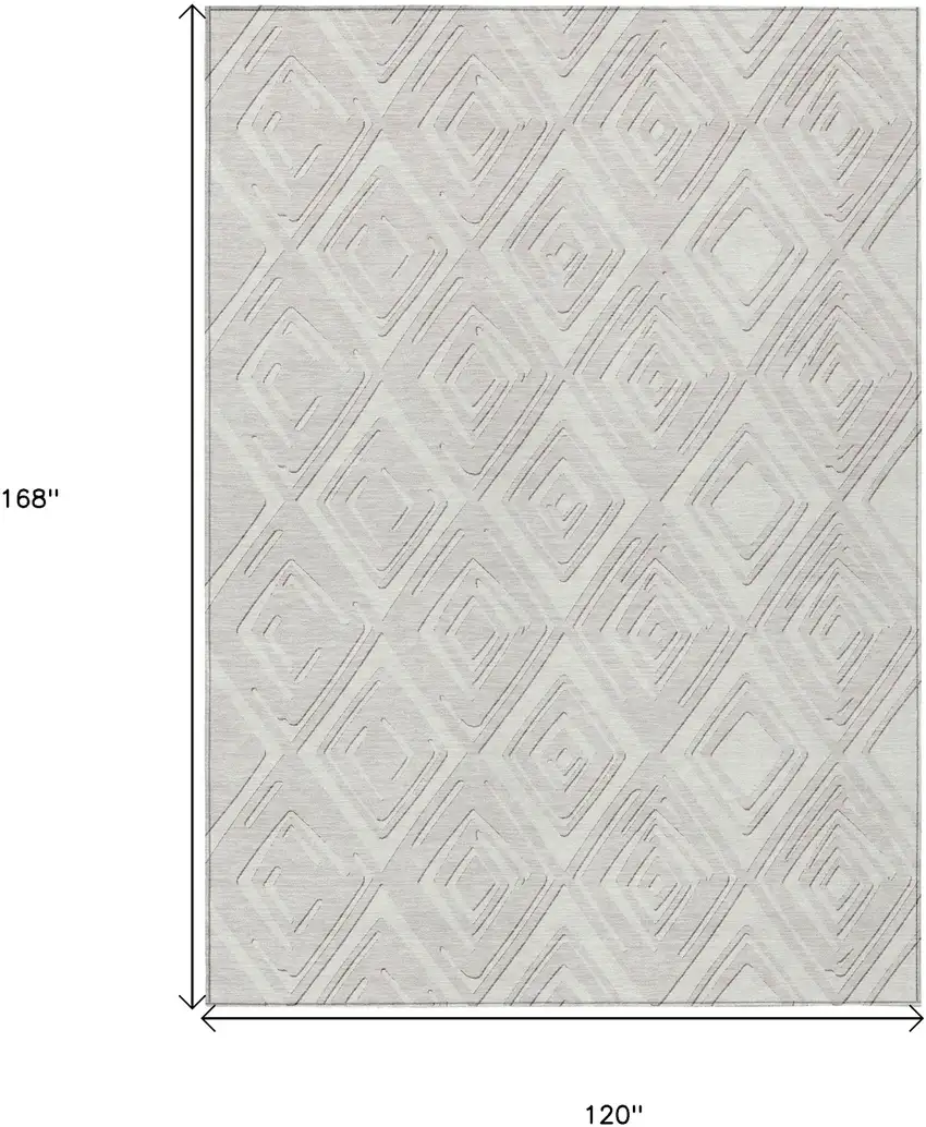 Ivory And Beige Geometric Washable Indoor Outdoor Area Rug Photo 3