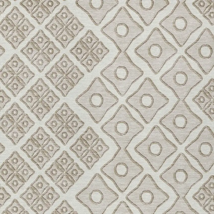 Ivory And Beige Geometric Washable Indoor Outdoor Area Rug Photo 6
