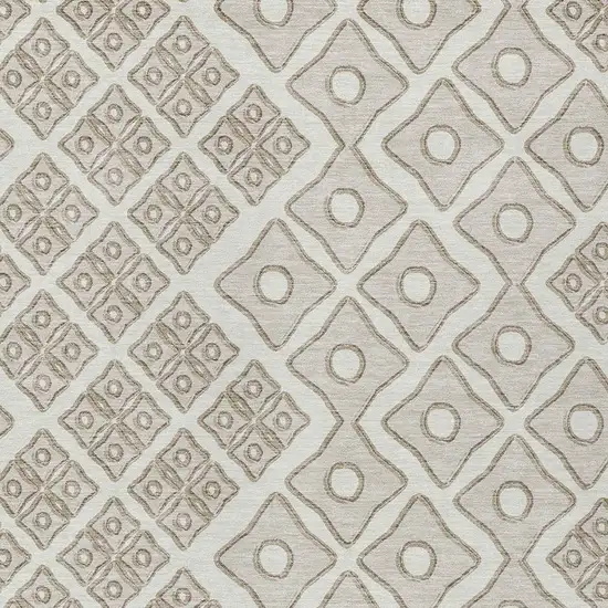 Ivory And Beige Geometric Washable Indoor Outdoor Area Rug Photo 6