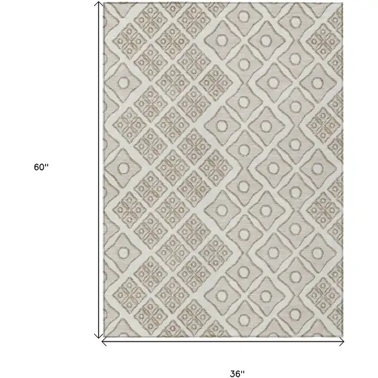 Ivory And Beige Geometric Washable Indoor Outdoor Area Rug Photo 3