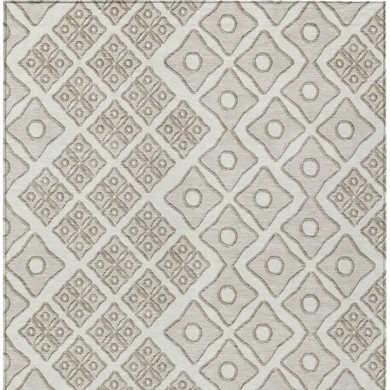 Ivory And Beige Geometric Washable Indoor Outdoor Area Rug Photo 7