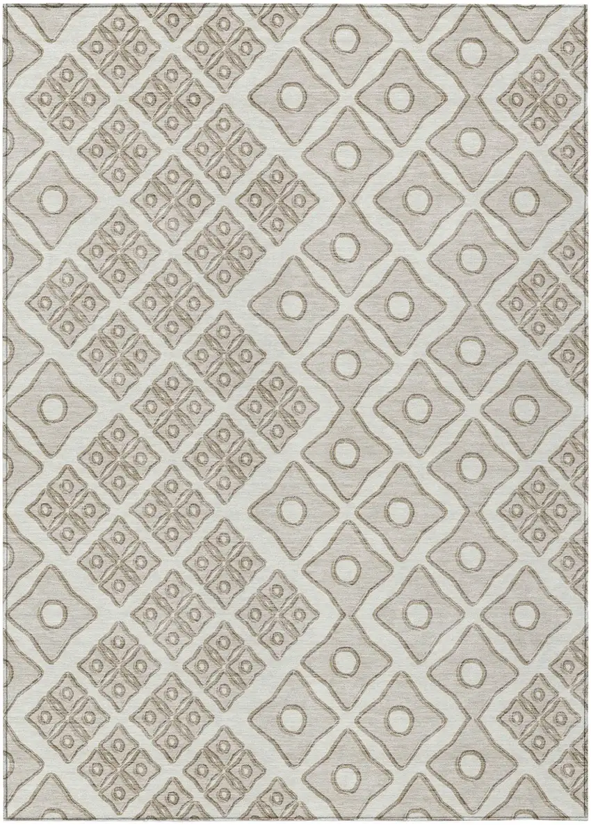 Ivory And Beige Geometric Washable Indoor Outdoor Area Rug Photo 2