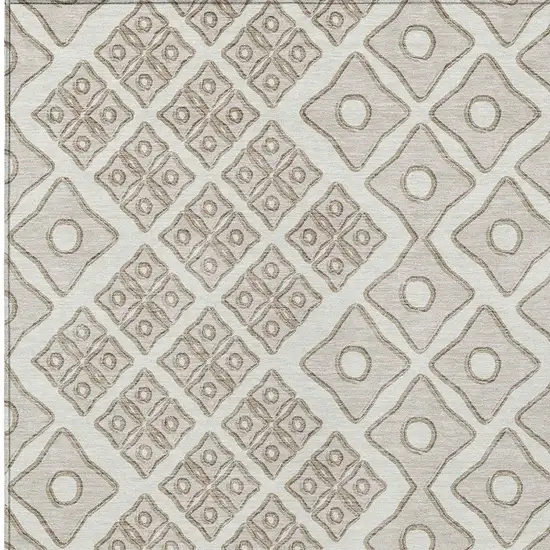 Ivory And Beige Geometric Washable Indoor Outdoor Area Rug Photo 6