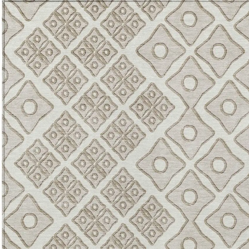Ivory And Beige Geometric Washable Indoor Outdoor Area Rug Photo 6