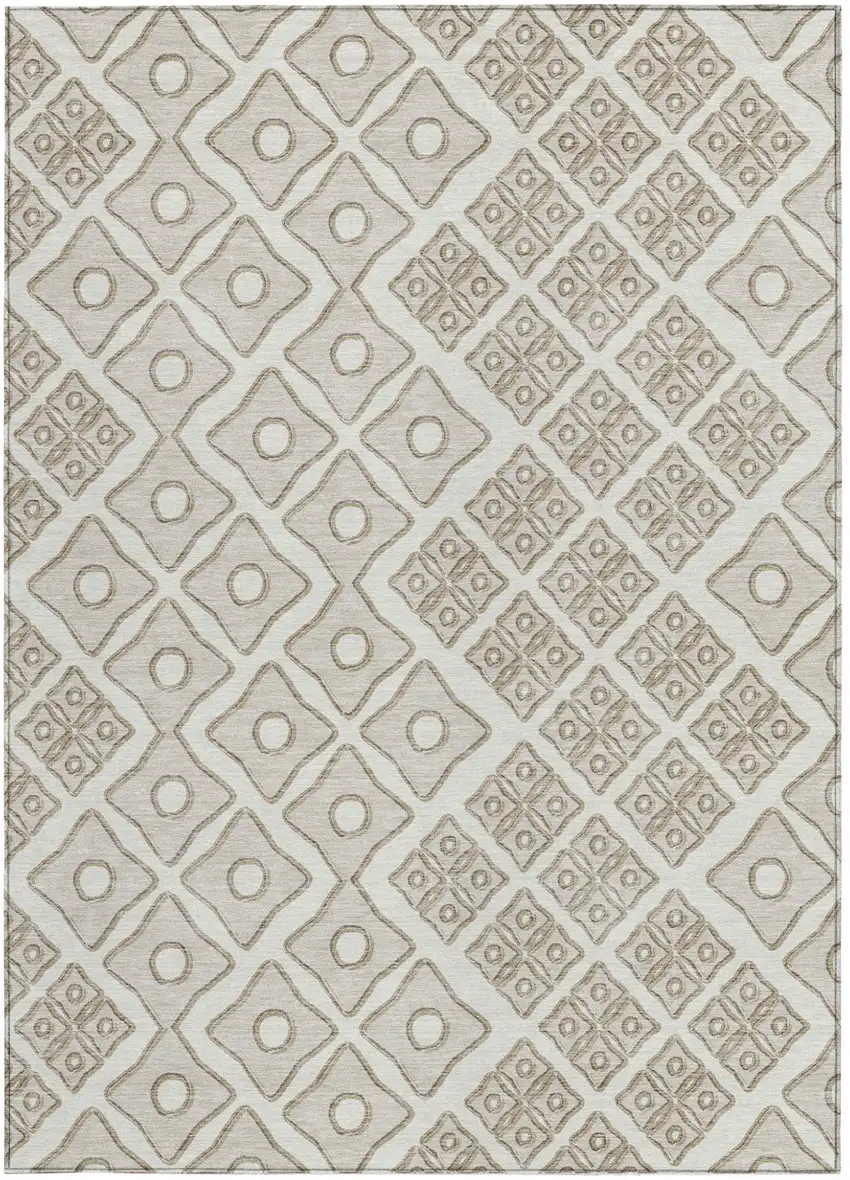 Ivory And Beige Geometric Washable Indoor Outdoor Area Rug Photo 7