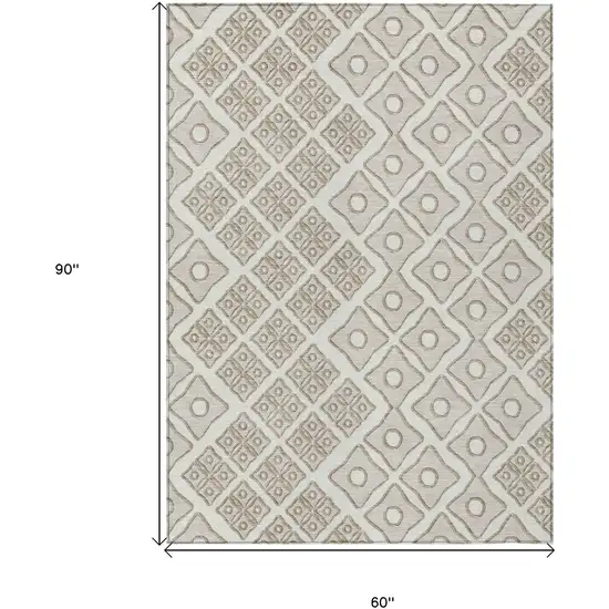 Ivory And Beige Geometric Washable Indoor Outdoor Area Rug Photo 3