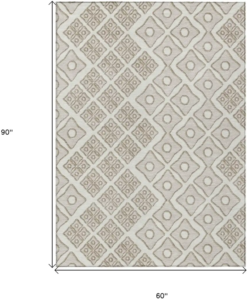 Ivory And Beige Geometric Washable Indoor Outdoor Area Rug Photo 3