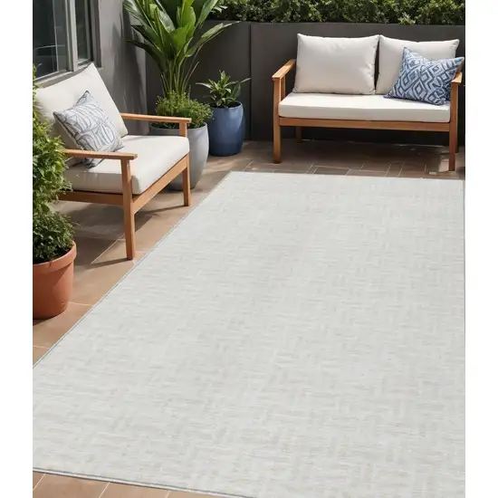 Ivory And Beige Geometric Washable Indoor Outdoor Area Rug Photo 1