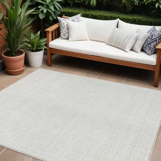 Ivory And Beige Geometric Washable Indoor Outdoor Area Rug Photo 1