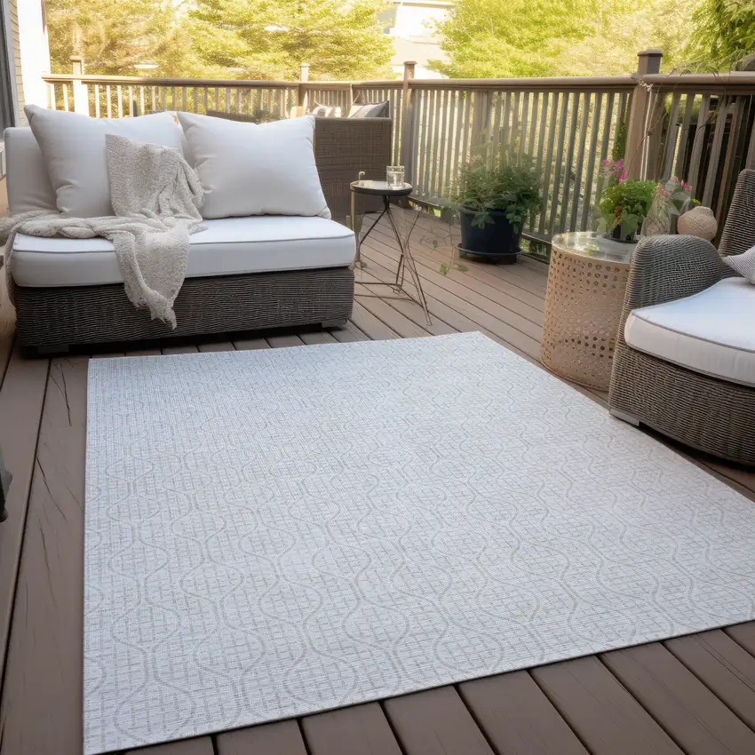 Ivory And Beige Geometric Washable Indoor Outdoor Area Rug Photo 9