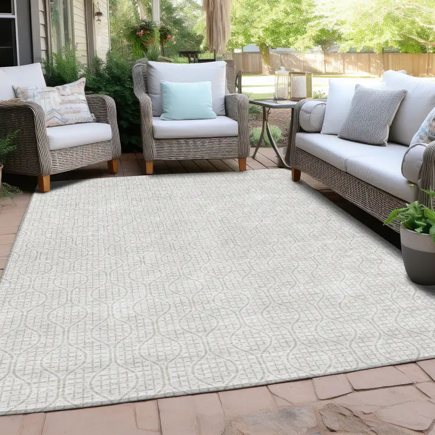 Ivory And Beige Geometric Washable Indoor Outdoor Area Rug Photo 7