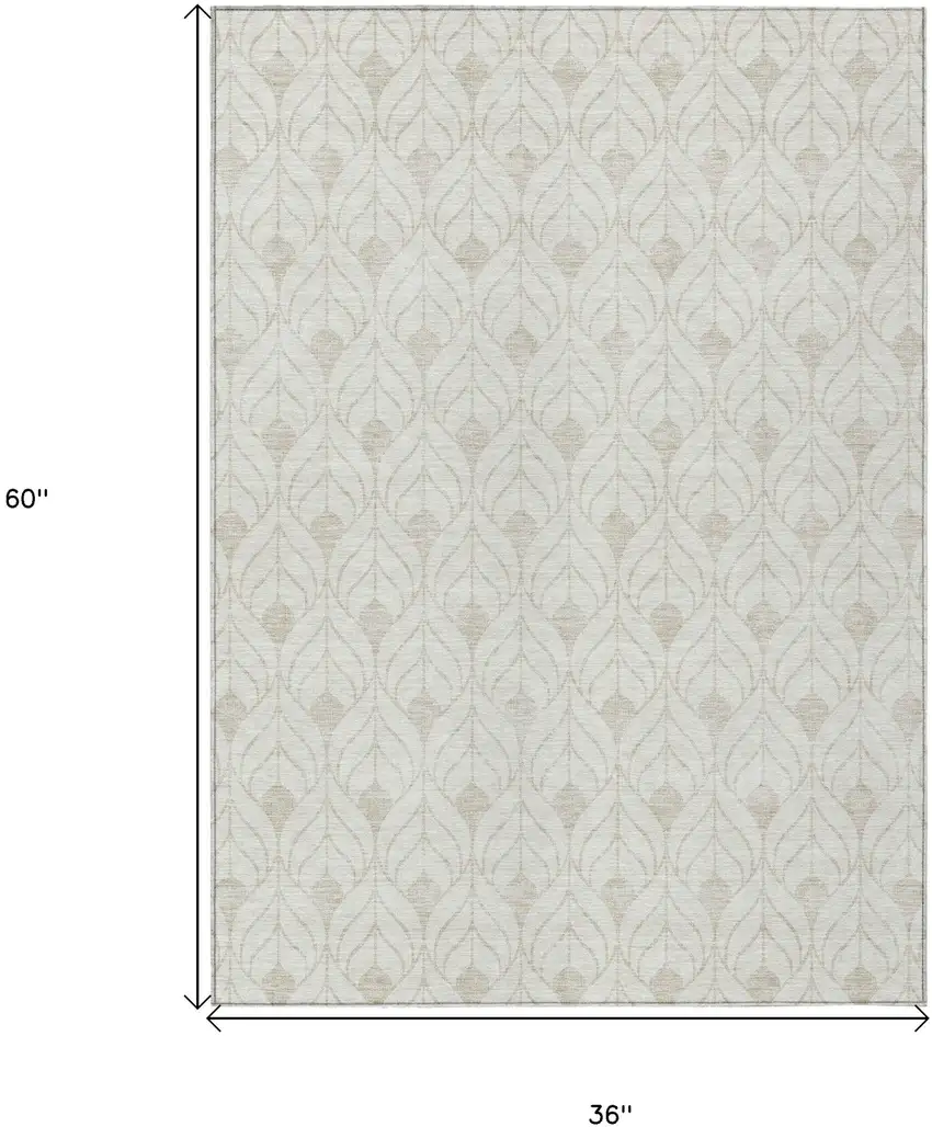 Ivory And Beige Geometric Washable Indoor Outdoor Area Rug Photo 3