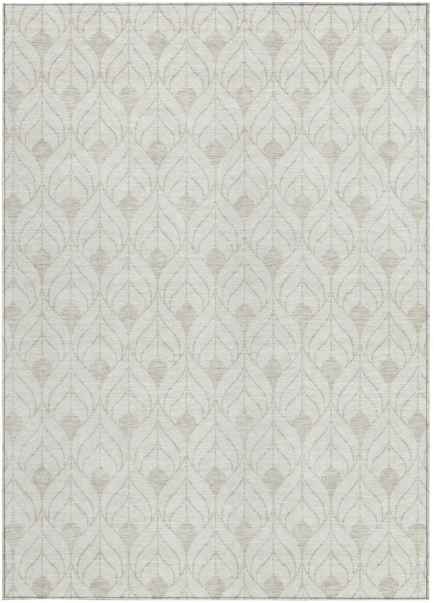 Ivory And Beige Geometric Washable Indoor Outdoor Area Rug Photo 6